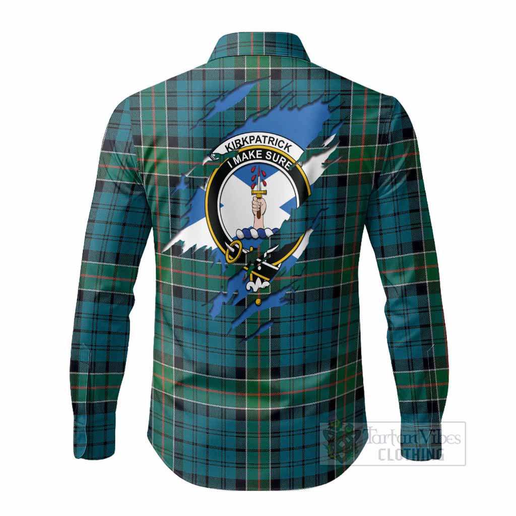 Kirkpatrick Clan Crest In Me Tartan Long Sleeve Button Shirts Scotland Flag Style