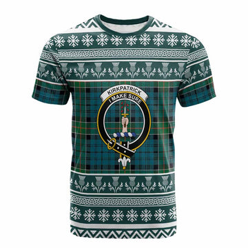 Kirkpatrick Clan Tartan Christmas Cotton T-shirt with Family Crest