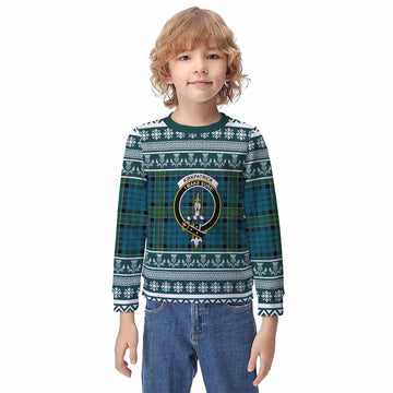 Kirkpatrick Clan Tartan Christmas Kid Ugly Sweatshirt with Family Crest