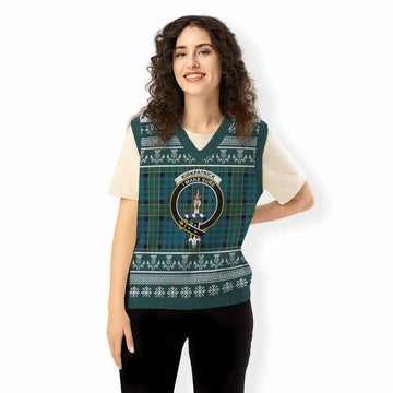 Kirkpatrick Clan Tartan Christmas Knitted V-Neck Vest with Family Crest