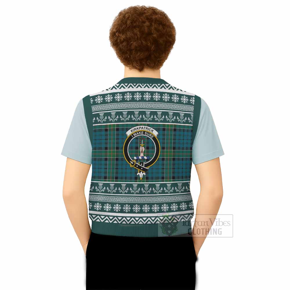 Kirkpatrick Clan Tartan Christmas Knitted V-Neck Vest with Family Crest - Tartan Vibes Clothing