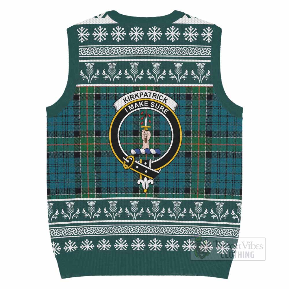 Kirkpatrick Clan Tartan Christmas Knitted V-Neck Vest with Family Crest - Tartan Vibes Clothing