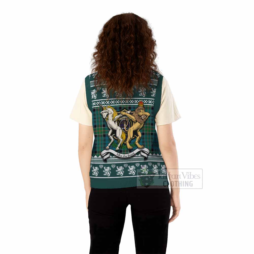 Kirkpatrick Clan Tartan Crest Christmas Knitted V-Neck Vest Coat of Arms Funny Style - Tartan Vibes Clothing