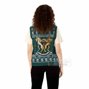 Kirkpatrick Clan Tartan Crest Christmas Knitted V-Neck Vest Coat of Arms Funny Style