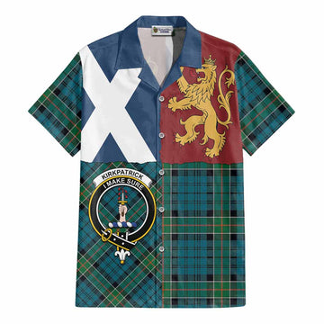Kirkpatrick Crest Tartan Cotton Hawaiian Shirt with Lion Rampant Saltire Style - Tartan Vibes Clothing