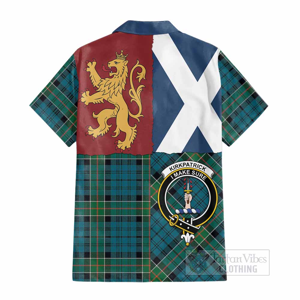 Kirkpatrick Crest Tartan Cotton Hawaiian Shirt with Lion Rampant Saltire Style - Tartan Vibes Clothing