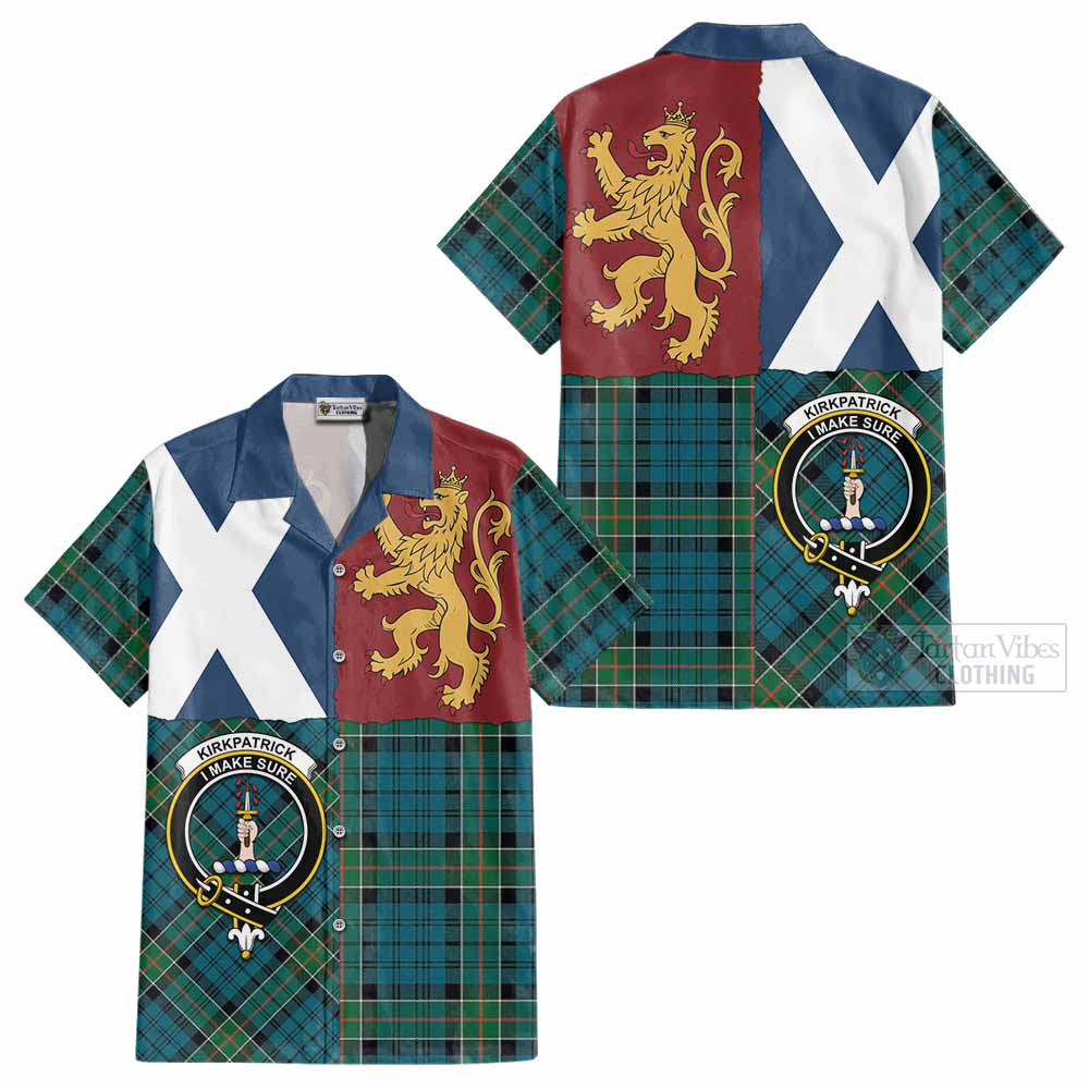 Kirkpatrick Crest Tartan Cotton Hawaiian Shirt with Lion Rampant Saltire Style - Tartan Vibes Clothing