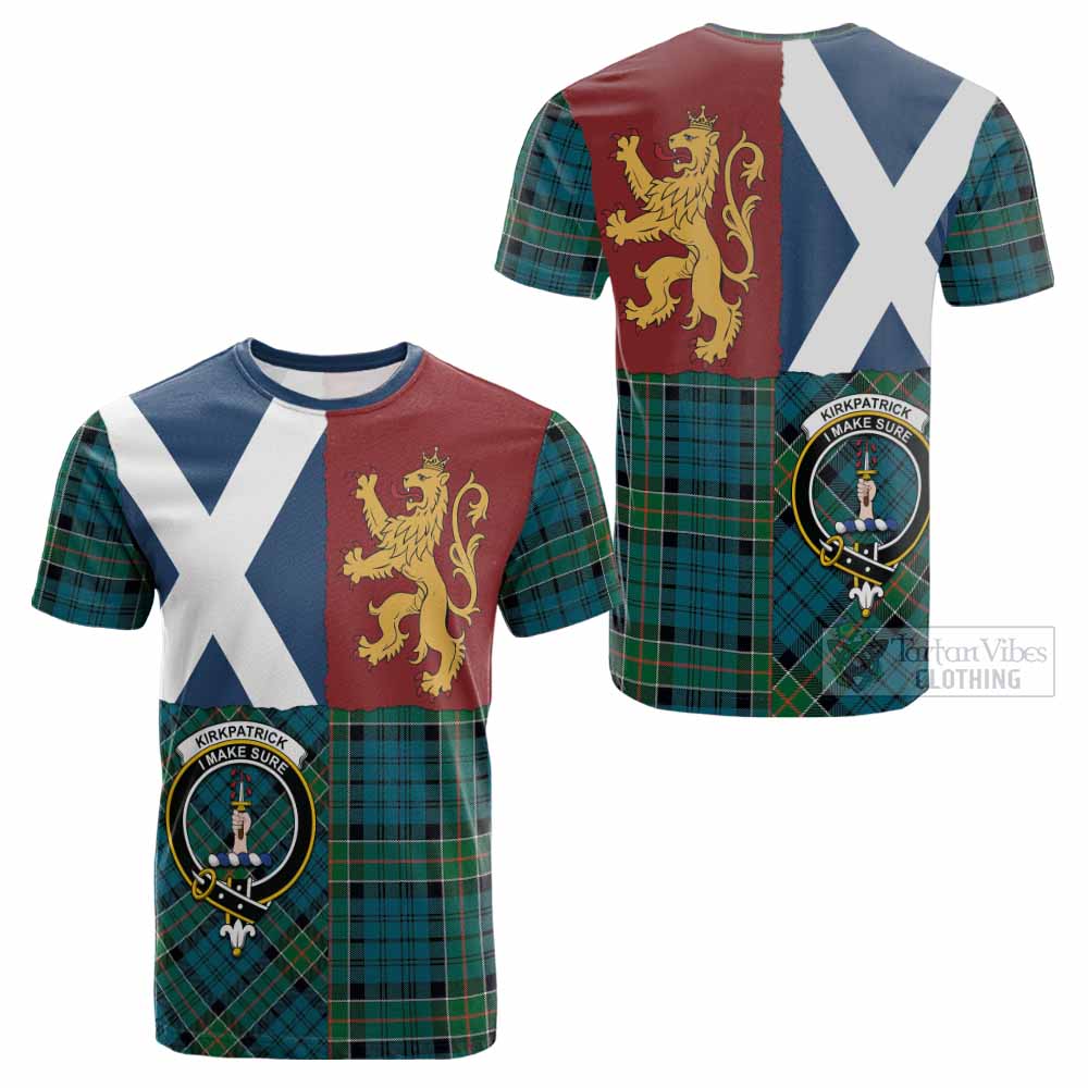 Kirkpatrick Crest Tartan Cotton T-shirt with Lion Rampant Saltire Style - Tartan Vibes Clothing