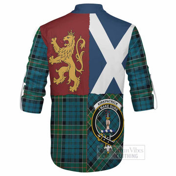 Kirkpatrick Crest Tartan Ghillie Shirt with Lion Rampant Saltire Style