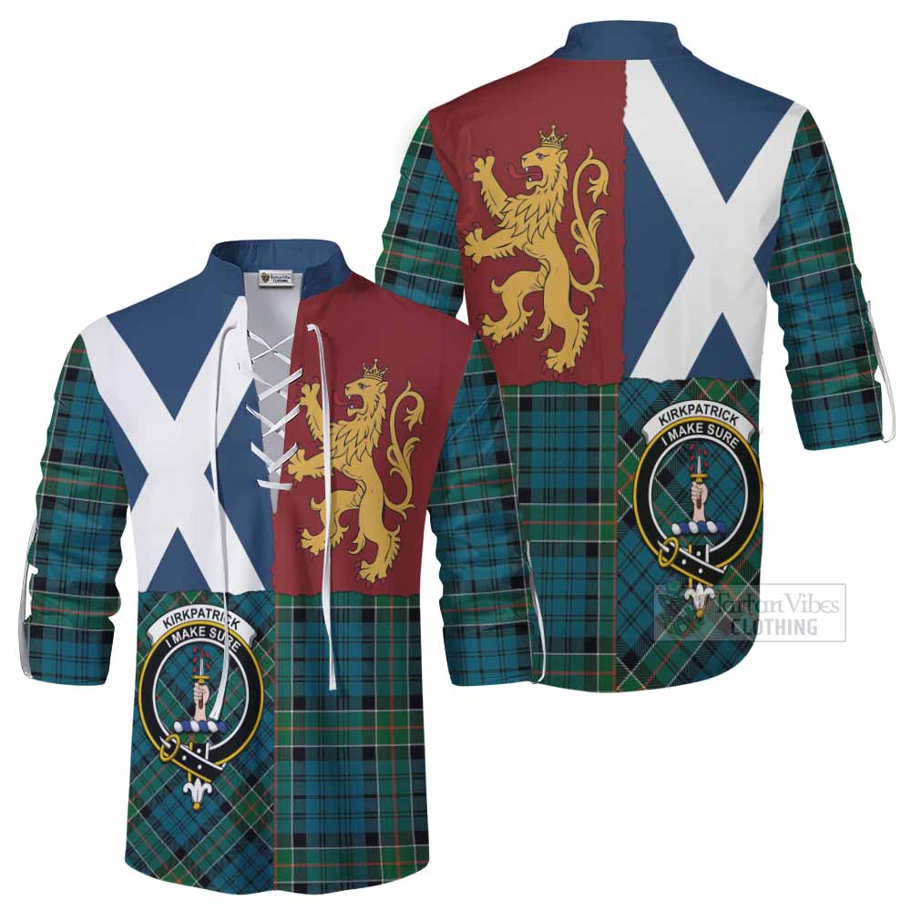Kirkpatrick Crest Tartan Ghillie Shirt with Lion Rampant Saltire Style - Tartan Vibes Clothing