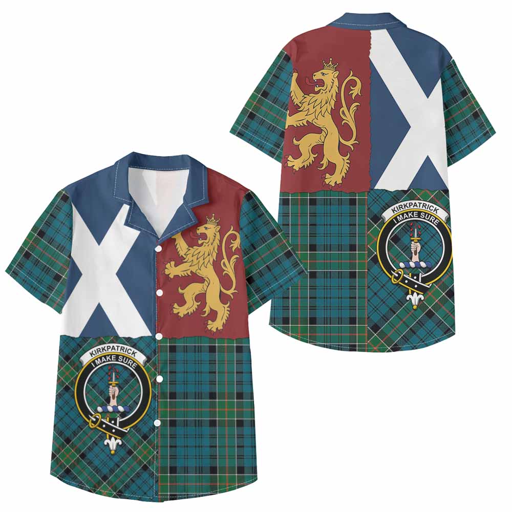 Kirkpatrick Crest Tartan Kid Hawaiian Shirt with Lion Rampant Saltire Style - Tartan Vibes Clothing