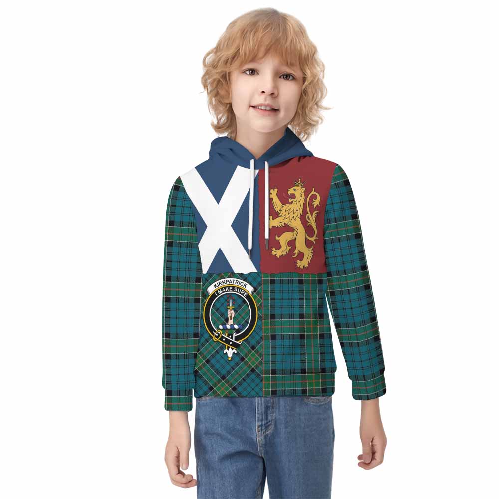 Kirkpatrick Crest Tartan Kid Hoodie with Lion Rampant Saltire Style - Tartan Vibes Clothing
