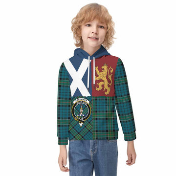 Kirkpatrick Crest Tartan Kid Hoodie with Lion Rampant Saltire Style