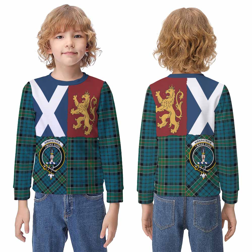 Kirkpatrick Crest Tartan Kid Knitted Sweatshirt with Lion Rampant Saltire Style - Tartan Vibes Clothing