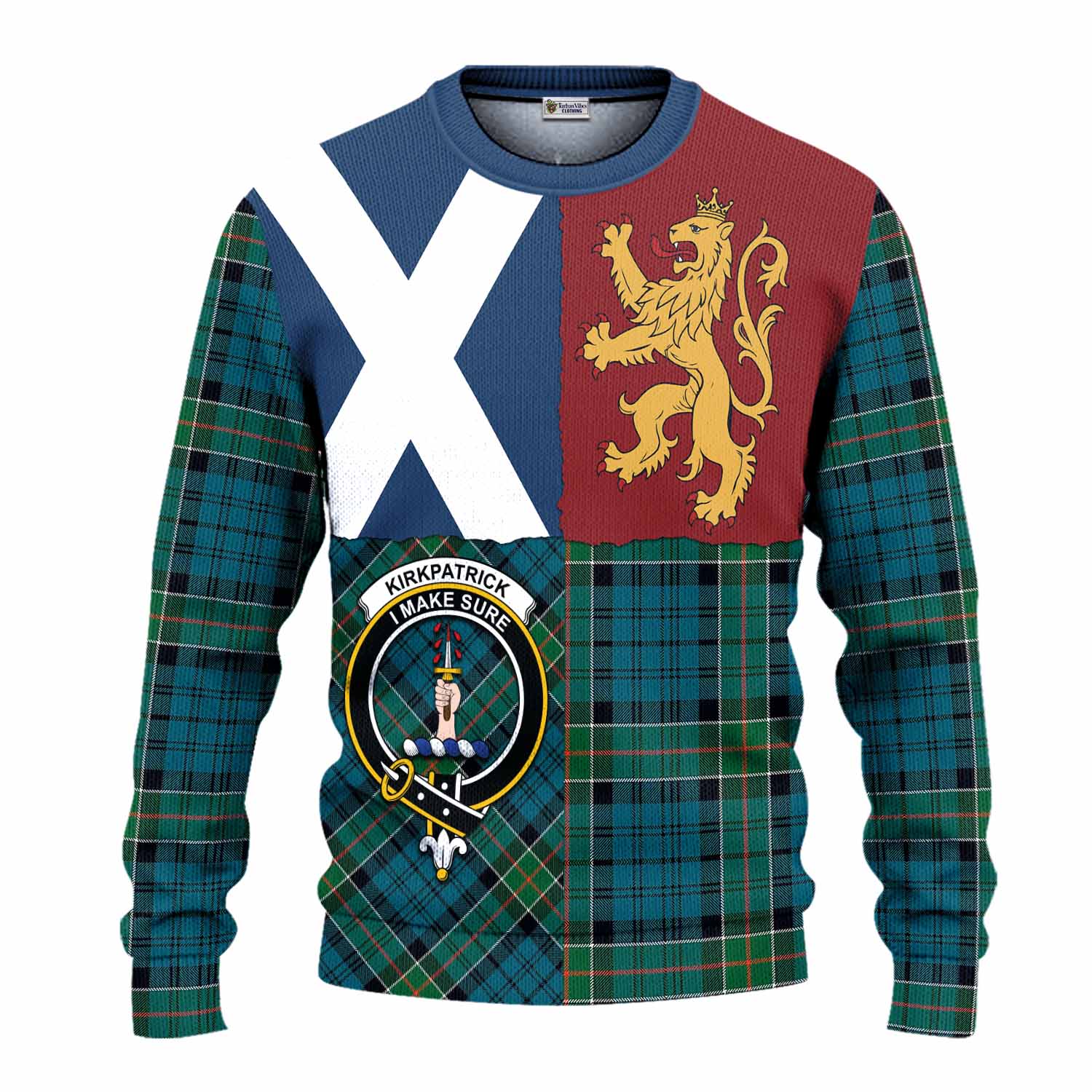 Kirkpatrick Crest Tartan Knitted Sweater with Lion Rampant Saltire Style