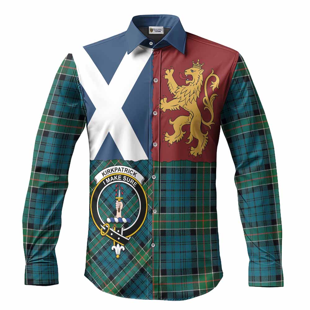 Kirkpatrick Crest Tartan Long Sleeve Button Shirts with Lion Rampant Saltire Style