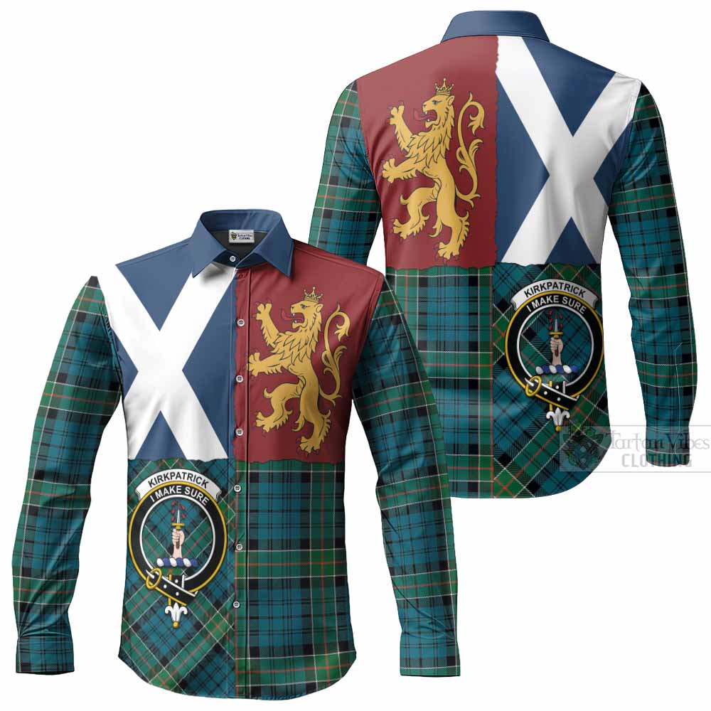 Kirkpatrick Crest Tartan Long Sleeve Button Shirts with Lion Rampant Saltire Style