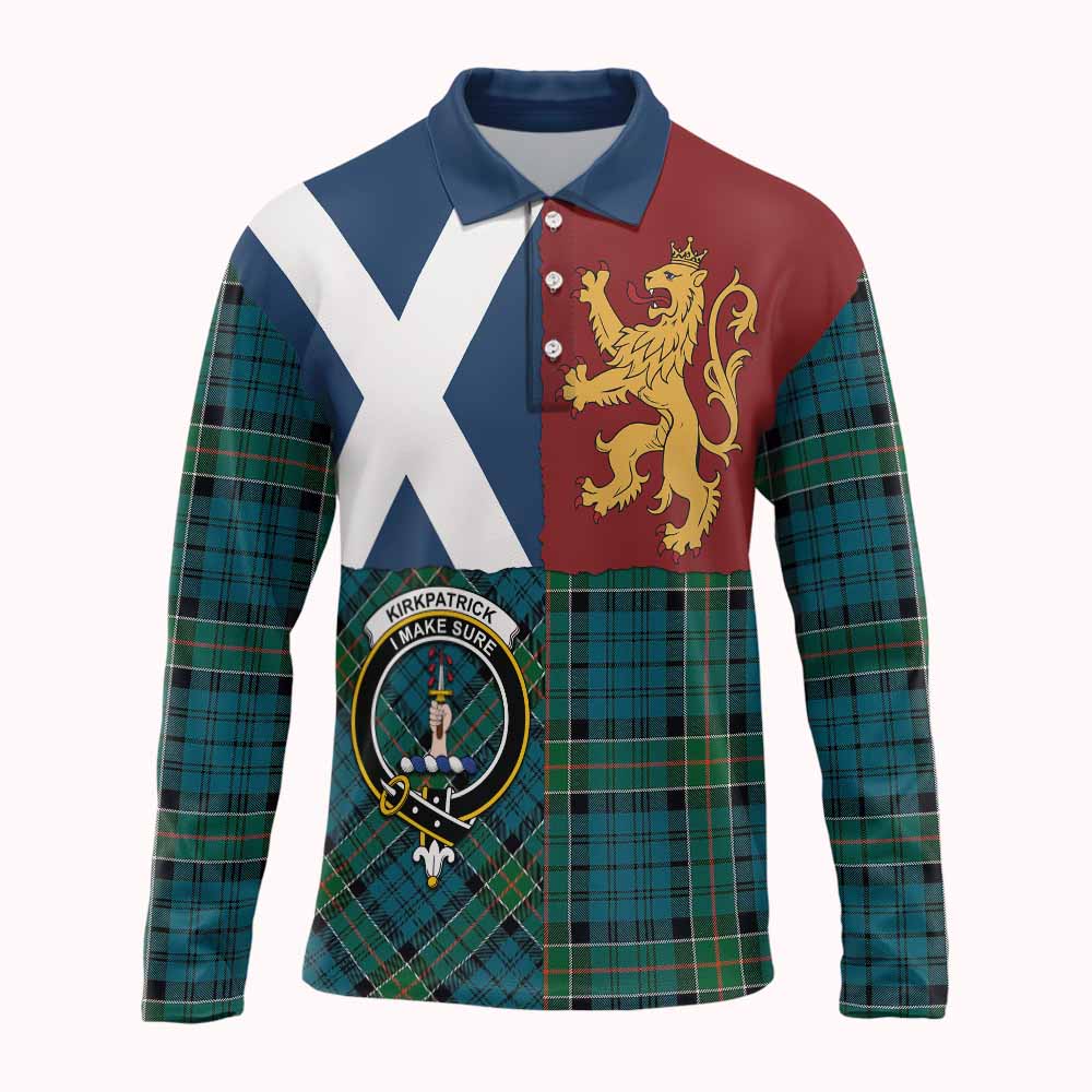 Kirkpatrick Crest Tartan Long Sleeve Polo Shirt with Lion Rampant Saltire Style