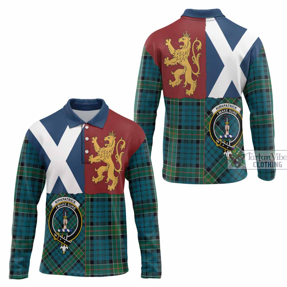 Kirkpatrick Crest Tartan Long Sleeve Polo Shirt with Lion Rampant Saltire Style