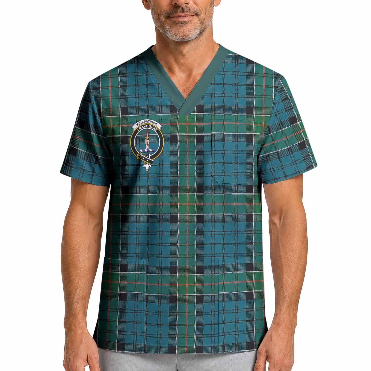 Kirkpatrick Crest Tartan Scrub Top XL - Tartan Vibes Clothing
