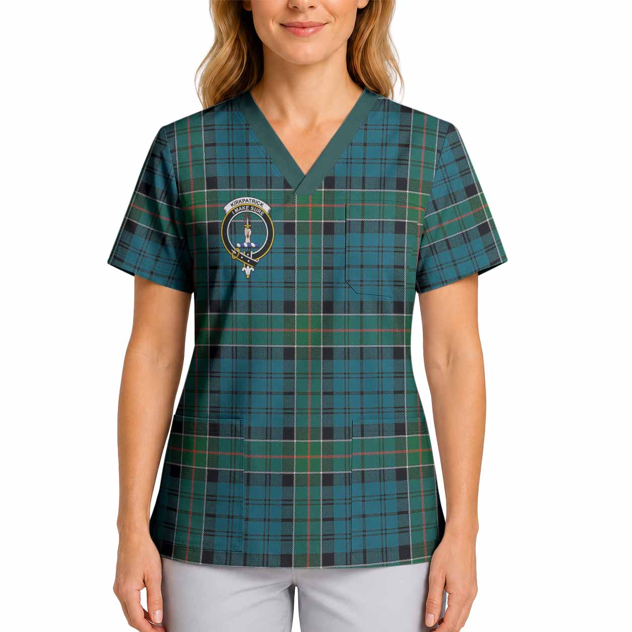 Kirkpatrick Crest Tartan Scrub Top 4XL - Tartan Vibes Clothing