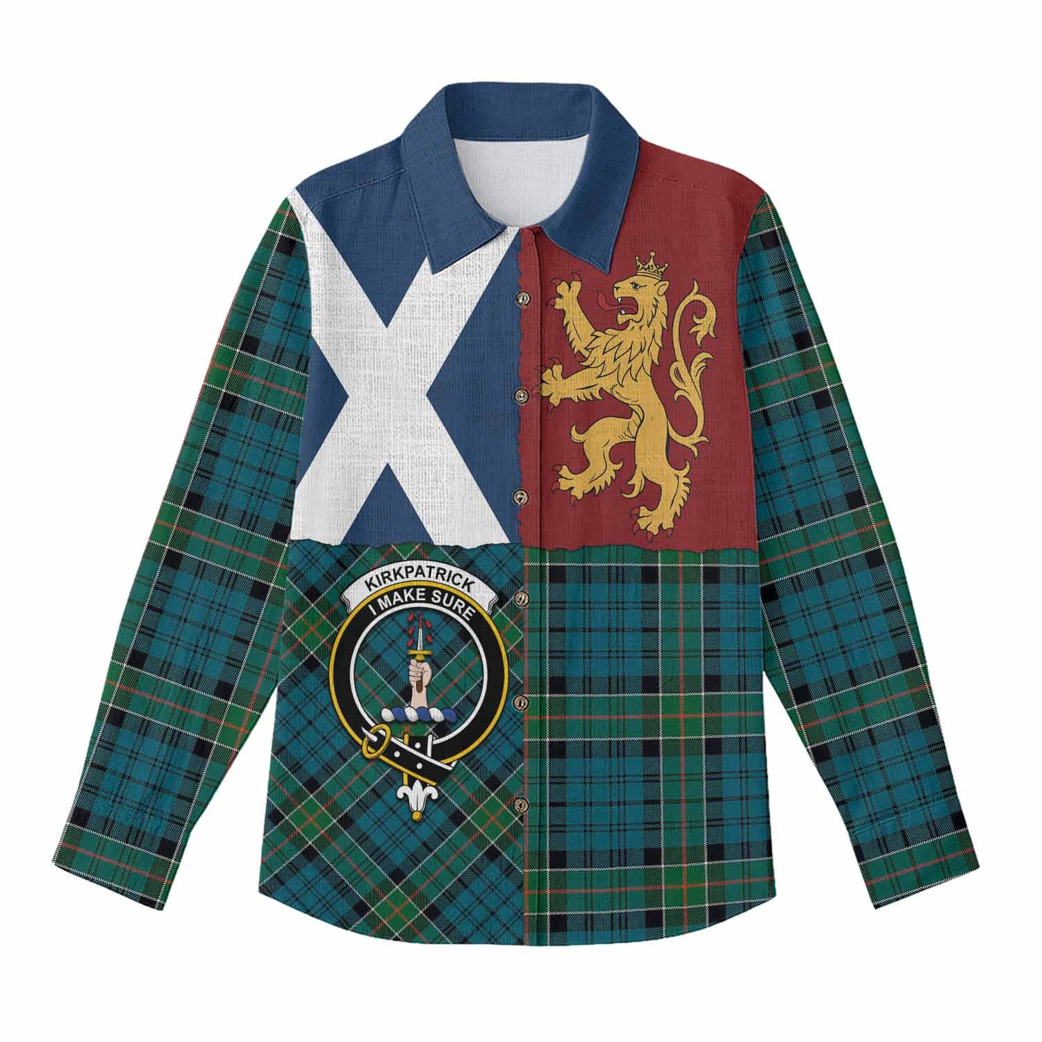 Kirkpatrick Crest Tartan Women Casual Shirt with Lion Rampant Saltire Style