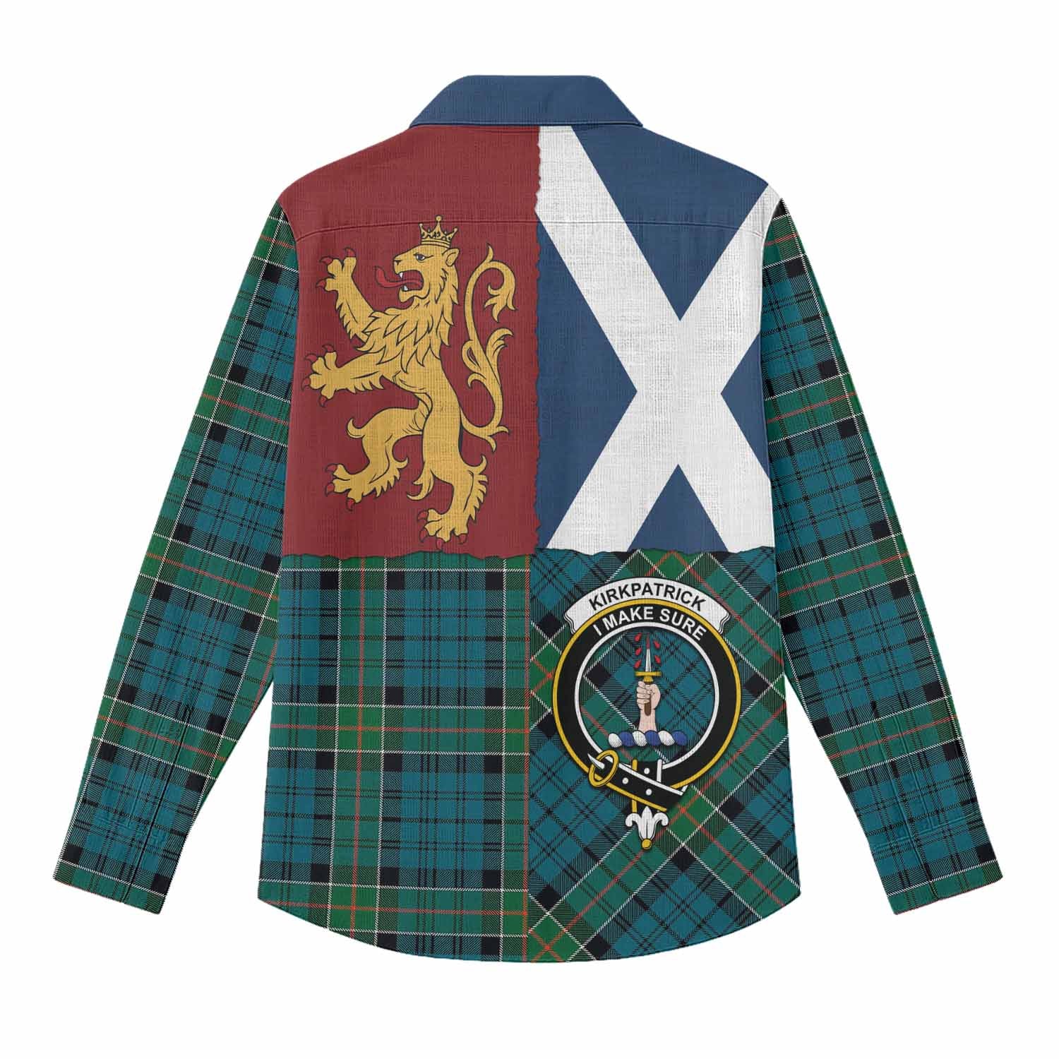 Kirkpatrick Crest Tartan Women Casual Shirt with Lion Rampant Saltire Style