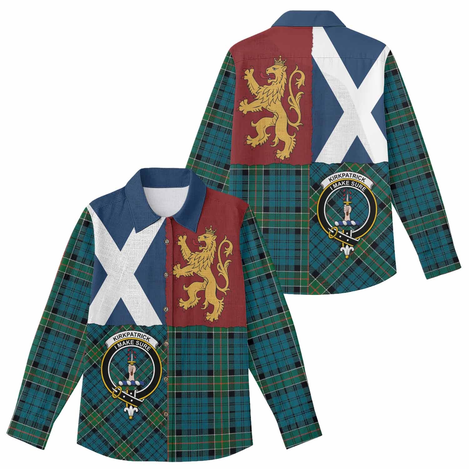 Kirkpatrick Crest Tartan Women Casual Shirt with Lion Rampant Saltire Style