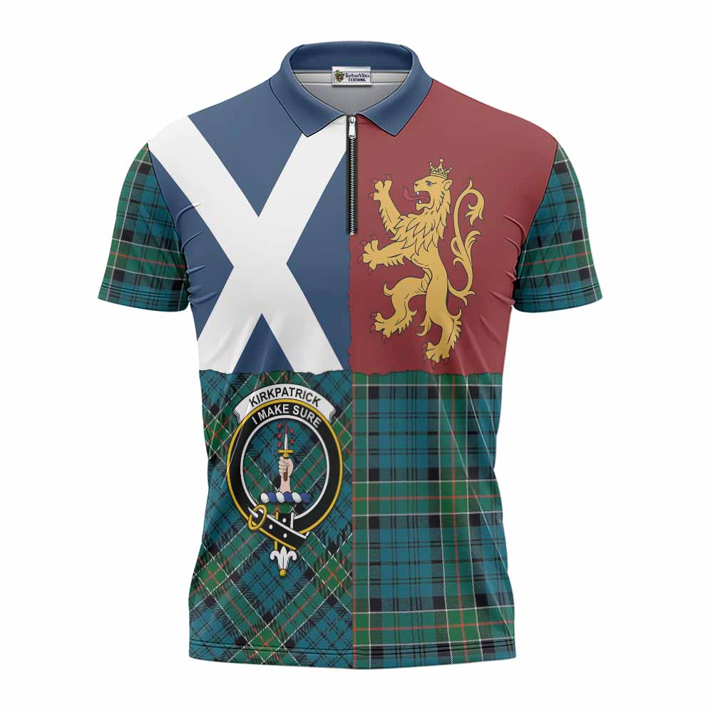 Kirkpatrick Crest Tartan Zipper Polo Shirt with Lion Rampant Saltire Style
