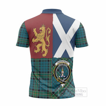 Kirkpatrick Crest Tartan Zipper Polo Shirt with Lion Rampant Saltire Style
