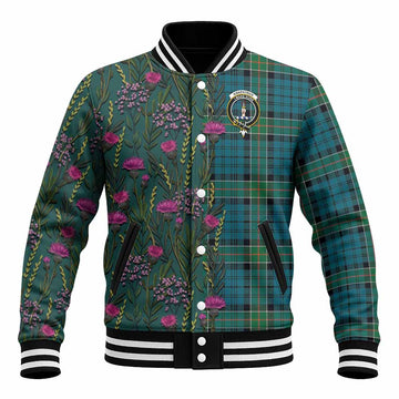 Kirkpatrick Family Crest Tartan Baseball Jacket Scottish Thistle Flower Pattern Half Style