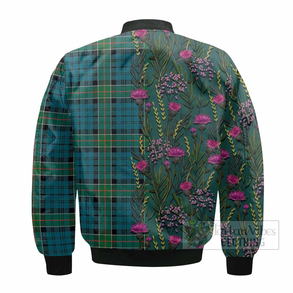 Kirkpatrick Family Crest Tartan Bomber Jacket Scottish Thistle Flower Pattern Half Style - Tartan Vibes Clothing