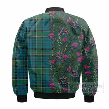 Kirkpatrick Family Crest Tartan Bomber Jacket Scottish Thistle Flower Pattern Half Style