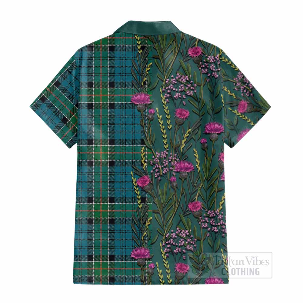Kirkpatrick Family Crest Tartan Cotton Hawaiian Shirt Scottish Thistle Flower Pattern Half Style - Tartan Vibes Clothing