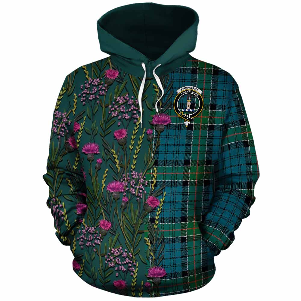 Kirkpatrick Family Crest Tartan Cotton Hoodie Scottish Thistle Flower Pattern Half Style - Tartan Vibes Clothing