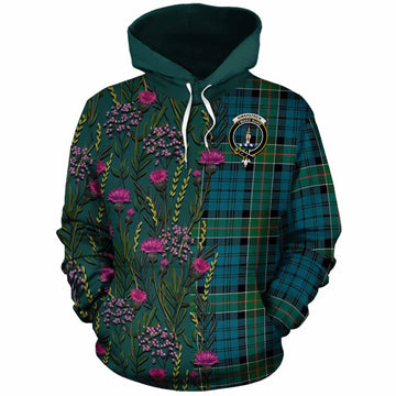 Kirkpatrick Family Crest Tartan Cotton Hoodie Scottish Thistle Flower Pattern Half Style