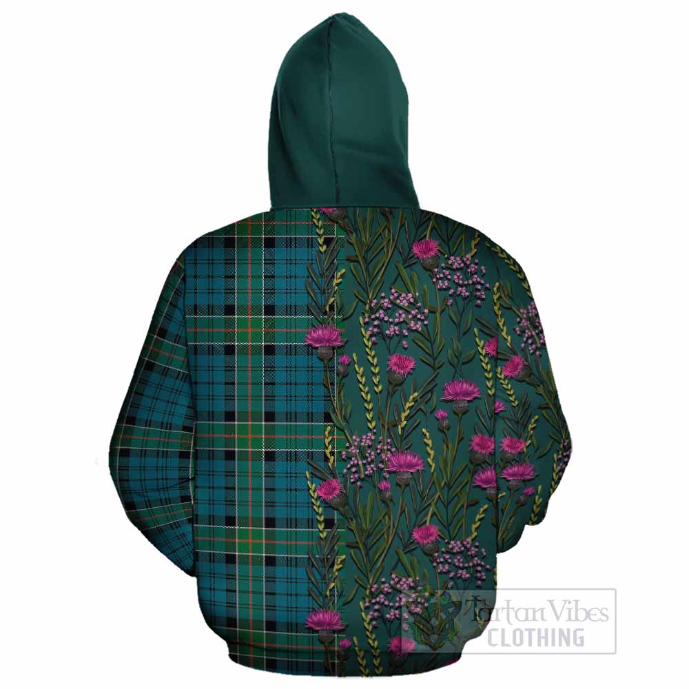 Kirkpatrick Family Crest Tartan Cotton Hoodie Scottish Thistle Flower Pattern Half Style - Tartan Vibes Clothing