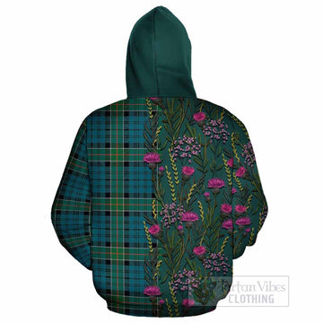 Kirkpatrick Family Crest Tartan Cotton Hoodie Scottish Thistle Flower Pattern Half Style