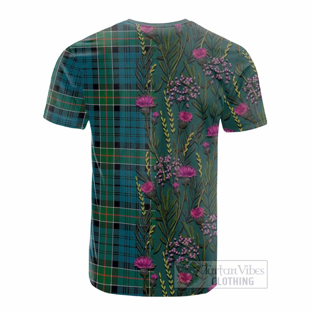 Kirkpatrick Family Crest Tartan Cotton T-shirt Scottish Thistle Flower Pattern Half Style - Tartan Vibes Clothing
