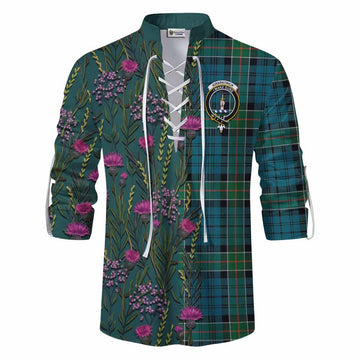 Kirkpatrick Family Crest Tartan Ghillie Shirt Scottish Thistle Flower Pattern Half Style