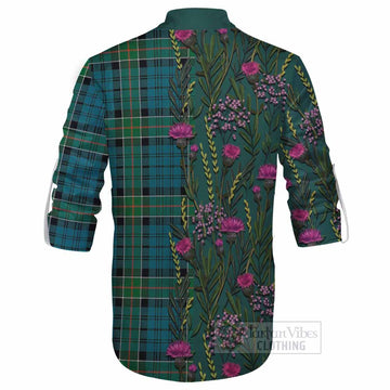 Kirkpatrick Family Crest Tartan Ghillie Shirt Scottish Thistle Flower Pattern Half Style