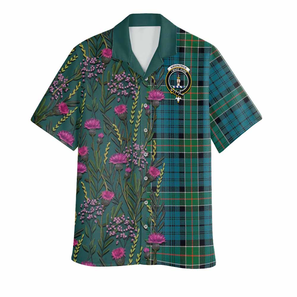 Kirkpatrick Family Crest Tartan Hawaiian Shirt Scottish Thistle Flower Pattern Half Style - Tartan Vibes Clothing