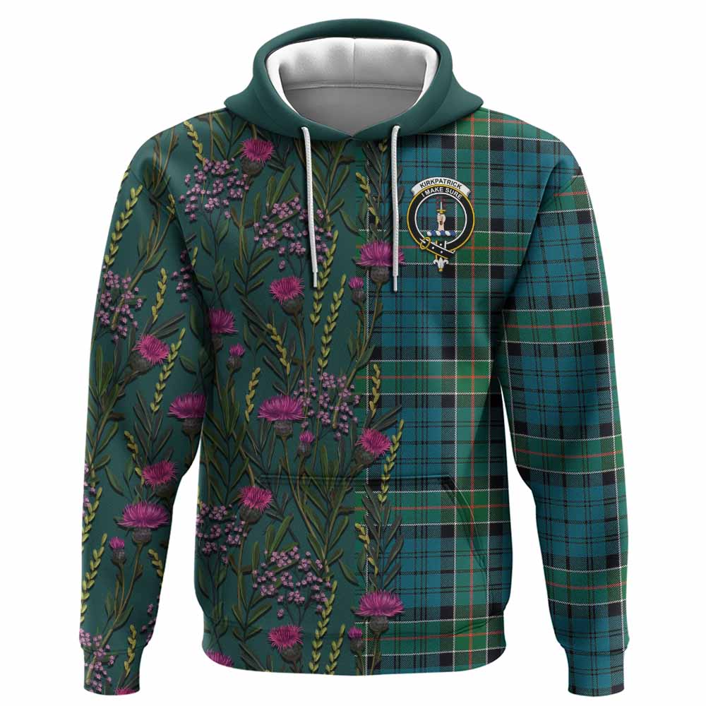 Kirkpatrick Family Crest Tartan Hoodie Scottish Thistle Flower Pattern Half Style - Tartan Vibes Clothing