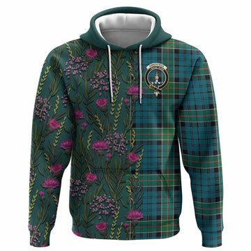 Kirkpatrick Family Crest Tartan Hoodie Scottish Thistle Flower Pattern Half Style