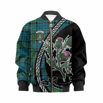 Kirkpatrick Family Crest Tartan Kid Bomber Jacket Alba Thistle Inspired