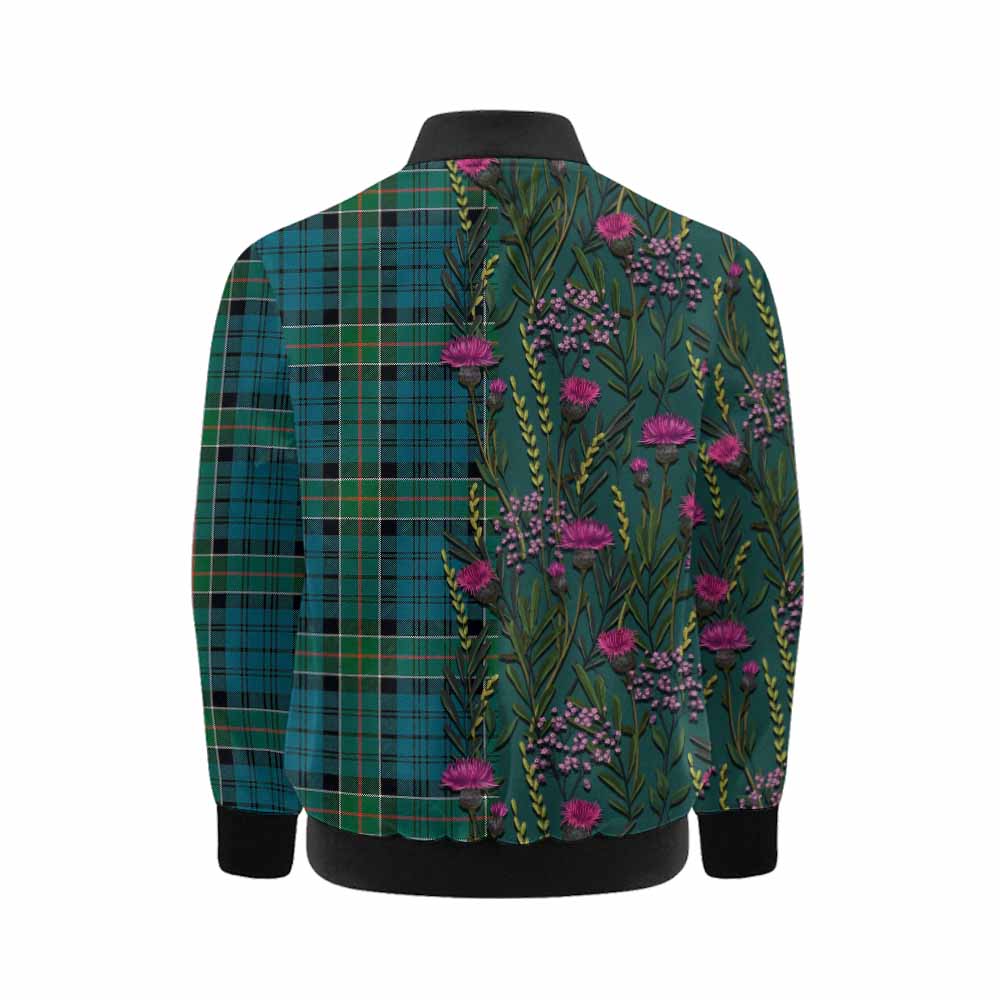 Kirkpatrick Family Crest Tartan Kid Bomber Jacket Scottish Thistle Flower Pattern Half Style - Tartan Vibes Clothing