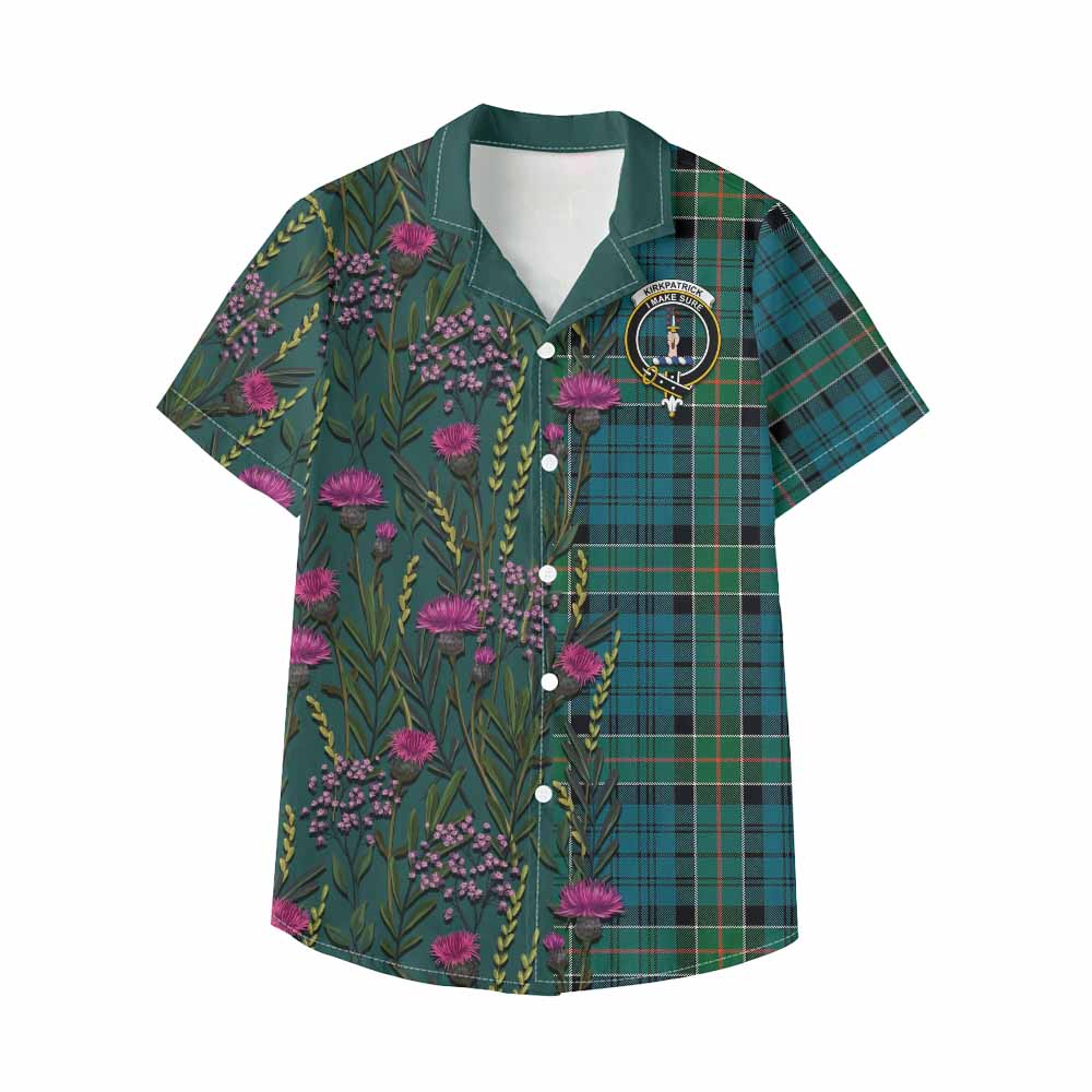 Kirkpatrick Family Crest Tartan Kid Hawaiian Shirt Scottish Thistle Flower Pattern Half Style - Tartan Vibes Clothing