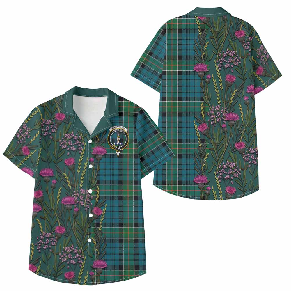 Kirkpatrick Family Crest Tartan Kid Hawaiian Shirt Scottish Thistle Flower Pattern Half Style - Tartan Vibes Clothing