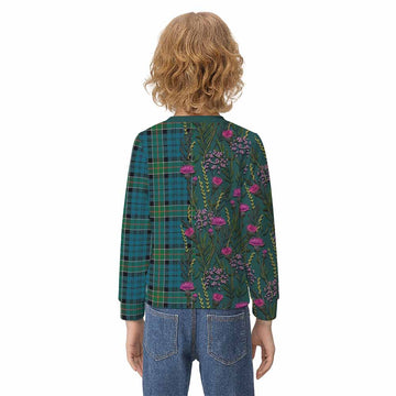 Kirkpatrick Family Crest Tartan Kid Knitted Sweatshirt Scottish Thistle Flower Pattern Half Style