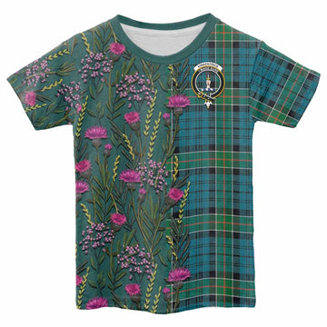 Kirkpatrick Family Crest Tartan Kid T-shirt Scottish Thistle Flower Pattern Half Style - Tartan Vibes Clothing